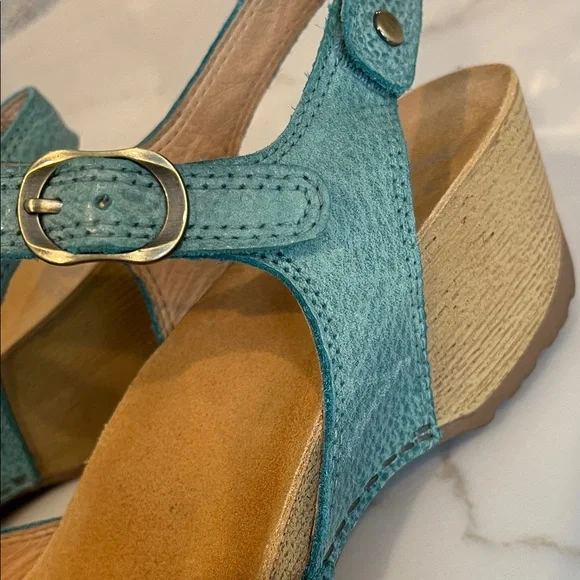 Dansko NEW Tricia Turquoise Blue Pebbled Leather Sandals EU 38/ US 7.5-8 - Picture 4 of 12
